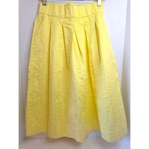VTG 60s Paulette's Yellow Textured Square Midi Skirt Pleated Waist Zip Back SZ S